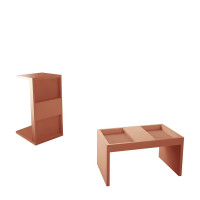 Manhattan Comfort 2-13LC2 Marine Modern Accent End and Coffee Table with Magazine Shelf Set of 2 in Ceramic Pink
